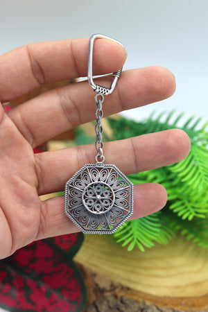 Handmade Filigree Sterling Silver Keychain (NG201022678)