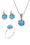 Floral Model Silver Triple Jewelry Set With Turquoise (NG201021921)
