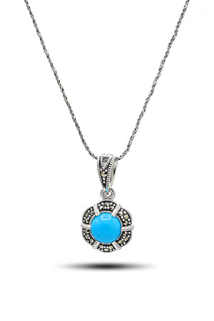 Floral Model Silver Triple Jewelry Set With Turquoise (NG201021921)