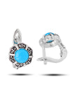 Floral Model Silver Triple Jewelry Set With Turquoise (NG201021921)
