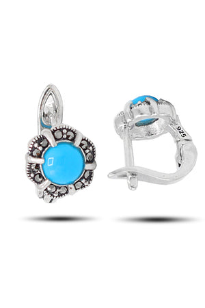 Floral Model Silver Triple Jewelry Set With Turquoise (NG201021921)