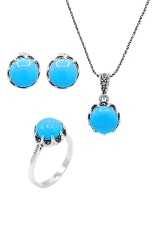 Round Model Silver Triple Jewelry Set With Turquoise (NG201021922)