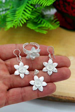 Floral Model Handmade Filigree Silver Triple Jewelry Set (NG201022185)