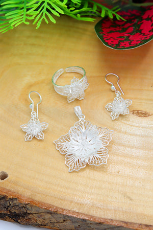 Floral Model Handmade Filigree Silver Triple Jewelry Set (NG201022186)