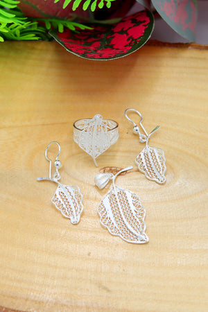 Leaf Model Handmade Filigree Silver Triple Jewelry Set (NG201022188)