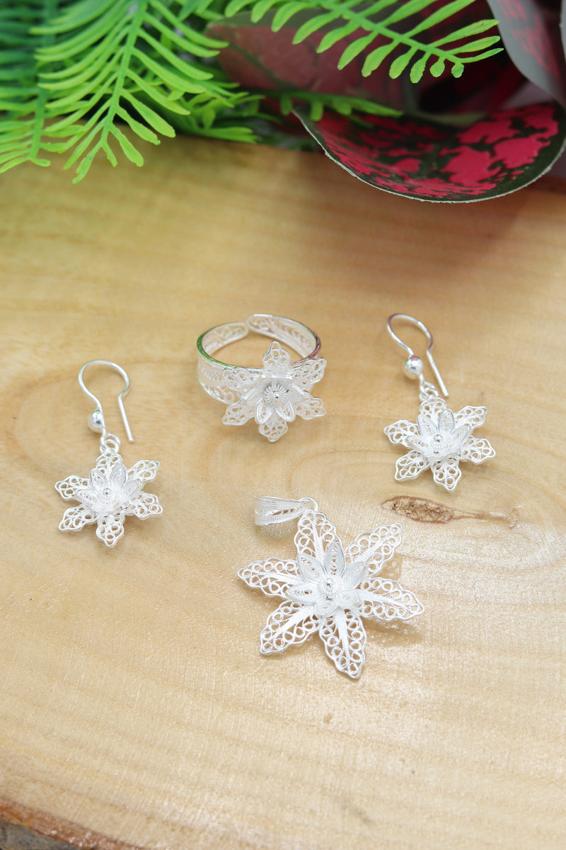 Floral Model Handmade Filigree Silver Triple Jewelry Set