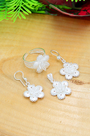 Floral Model Handmade Filigree Silver Triple Jewelry Set (NG201022194)
