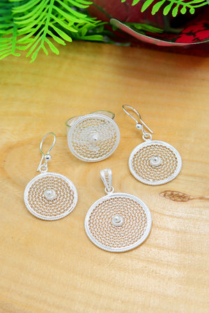 Round Model Handmade Filigree Silver Triple Jewelry Set (NG201022196)