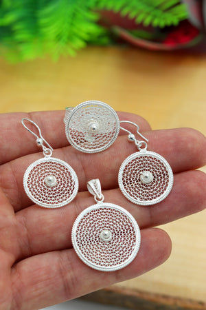 Round Model Handmade Filigree Silver Triple Jewelry Set (NG201022196)