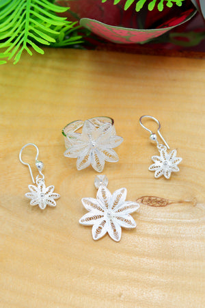 Floral Model Handmade Filigree Silver Triple Jewelry Set (NG201022201)