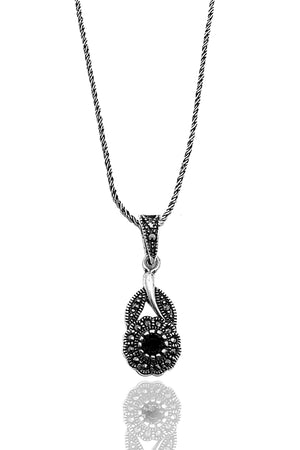 Floral Model Silver Triple Jewelry Set With Onyx (NG201022237)