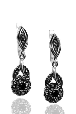 Floral Model Silver Triple Jewelry Set With Onyx (NG201022237)