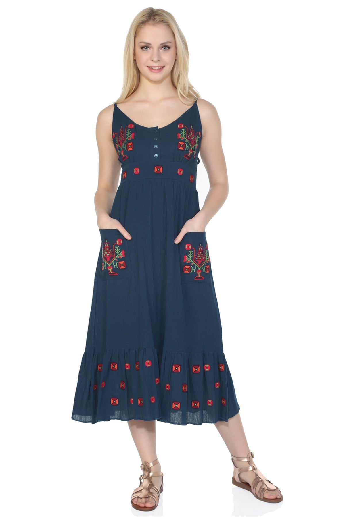 Cotton Gauze Dress (Tugra) - Women's Dresses - 64.00