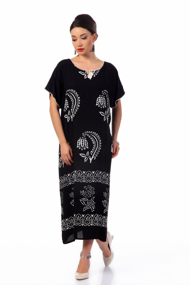 Cotton Gauze Dress - Leaf Pattern (Hitit)
