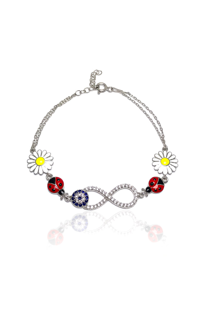 Infinity, Daisy and Ladybug Model Silver Bracelet (NG201017469)