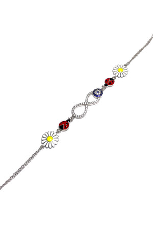 Infinity, Daisy and Ladybug Model Silver Bracelet (NG201017469)