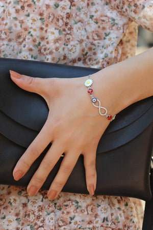 Infinity, Daisy and Ladybug Model Silver Bracelet (NG201017469)