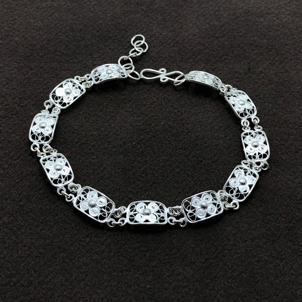 Floral Model Authentic Handmade Filigree Silver Bracelet (NG201013796)
