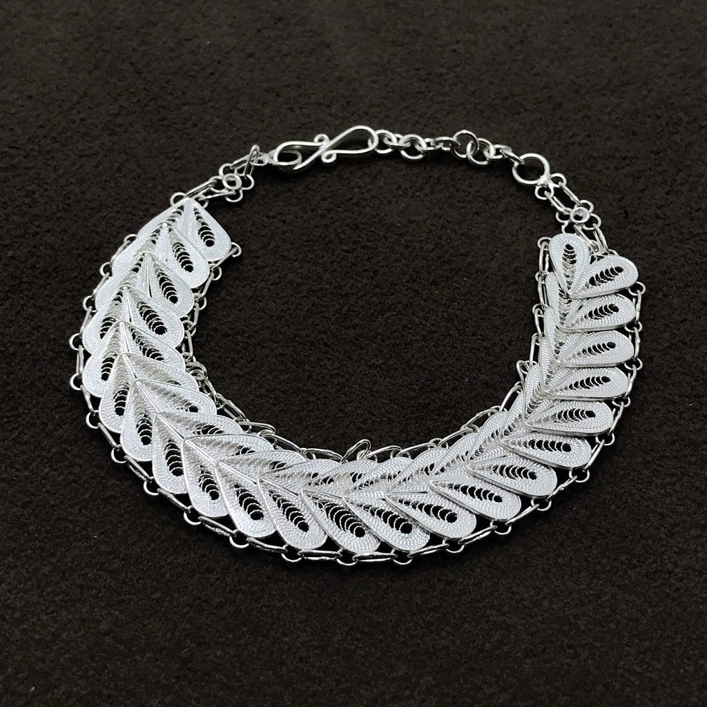 Sequent Heart Model Handmade Filigree Silver Bracelet (NG201013797)