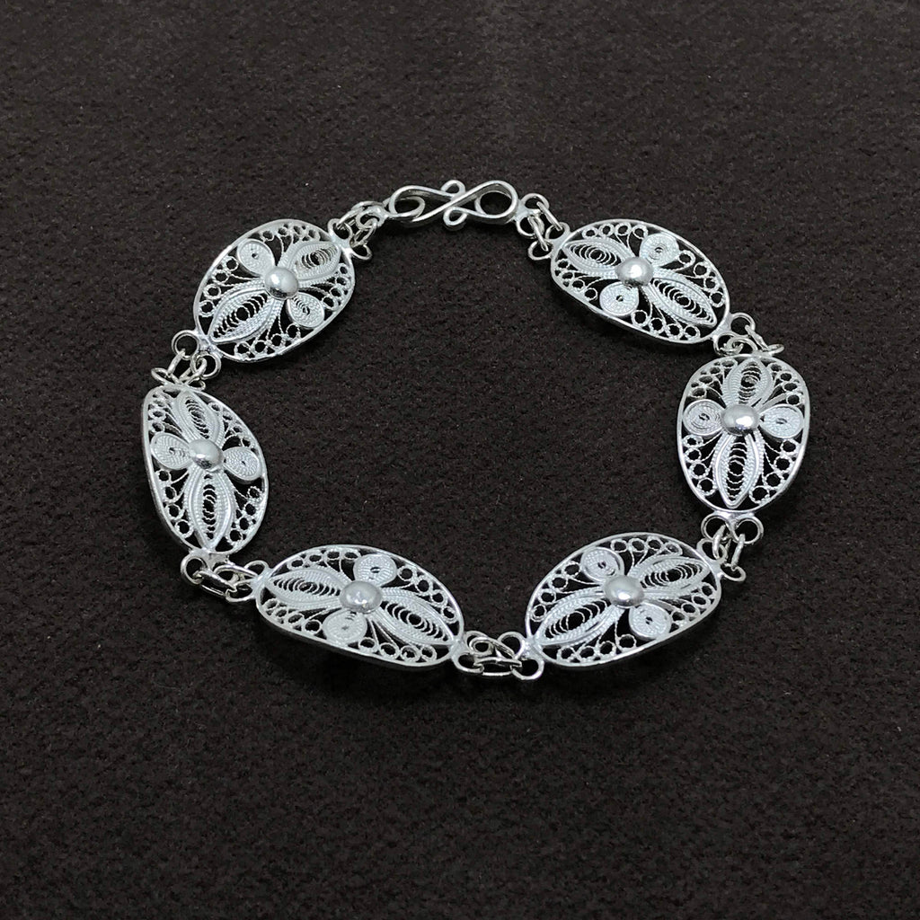 Floral Model Authentic Handmade Filigree Silver Bracelet (NG201013802)