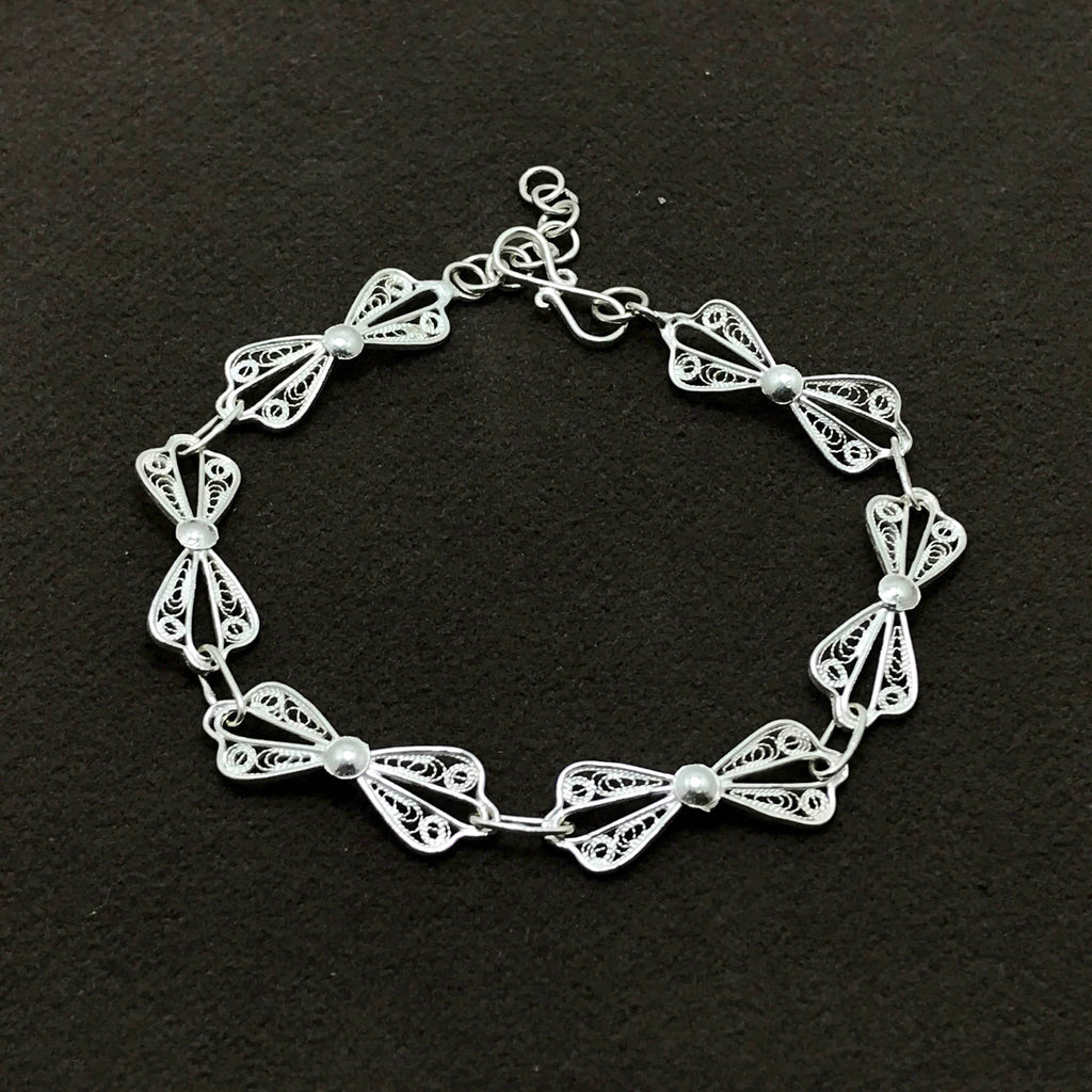 Ribbon Model Handmade Filigree Sterling Silver Bracelet (NG201013811)