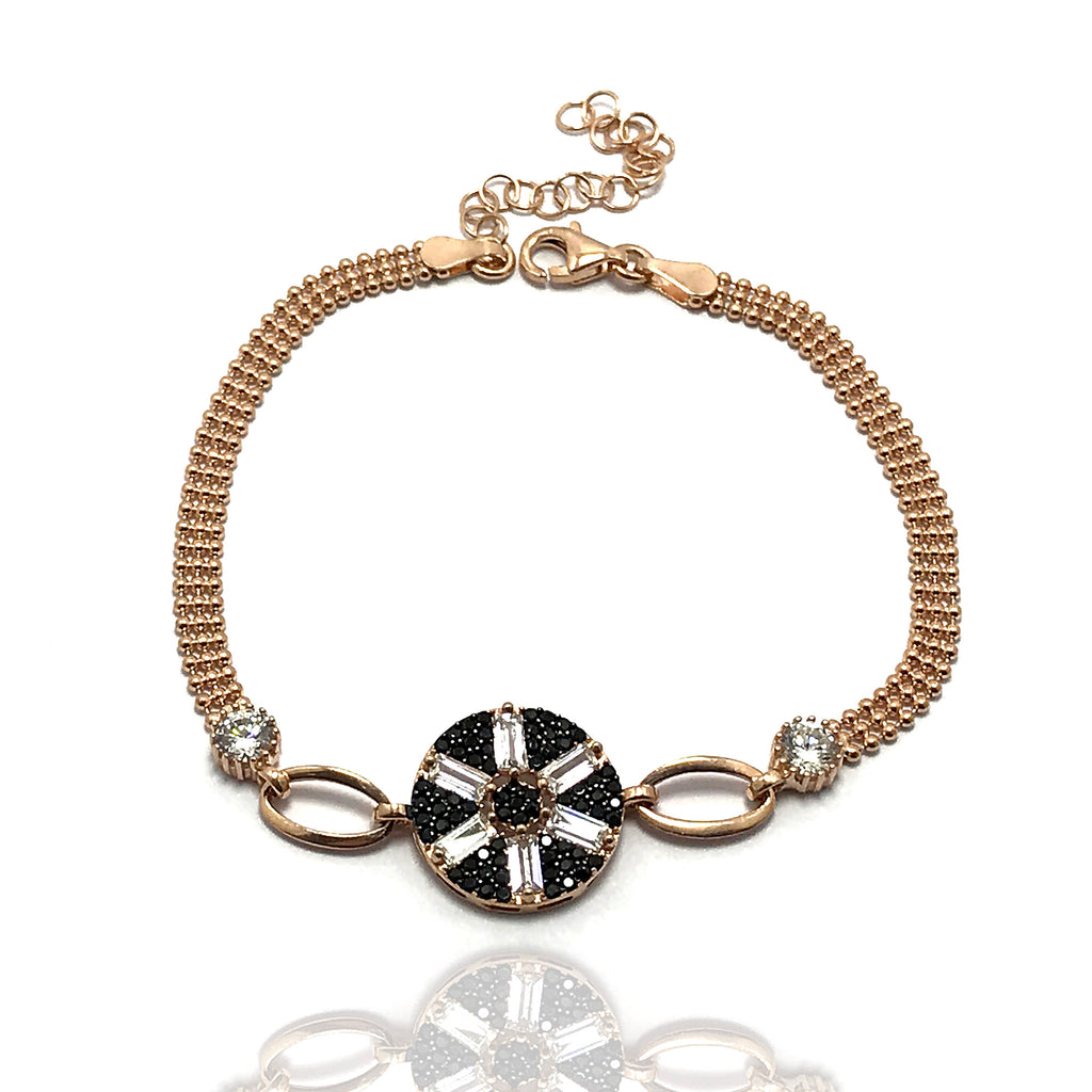 Rose Plated Snow Flake Model Silver Bracelet With Zircon (NG201013908)