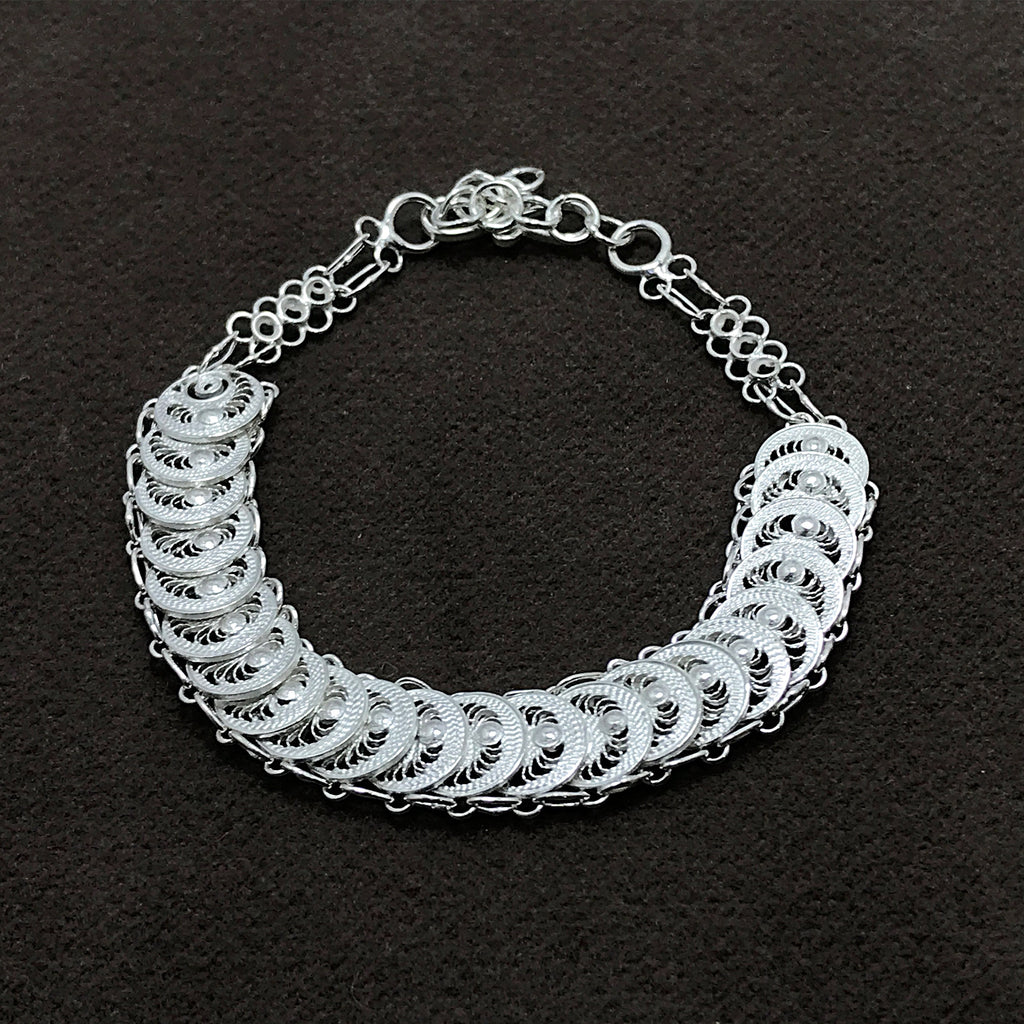 Sequent Crescent Model Handmade Filigree Silver Bracelet (NG201014340)