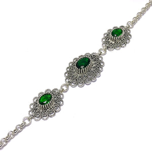 Ellipse Model Handmade Filigree Silver Bracelet With Emerald (NG201014440)