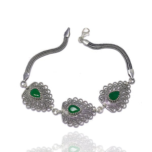 Drop Model Handmade Filigree Silver Bracelet With Emerald (NG201014443)