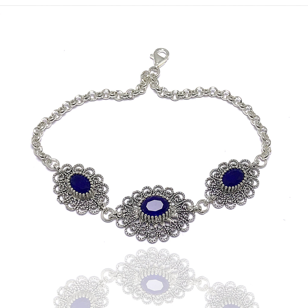 Ellipse Model Handmade Filigree Silver Bracelet With Sapphire (NG201014445)