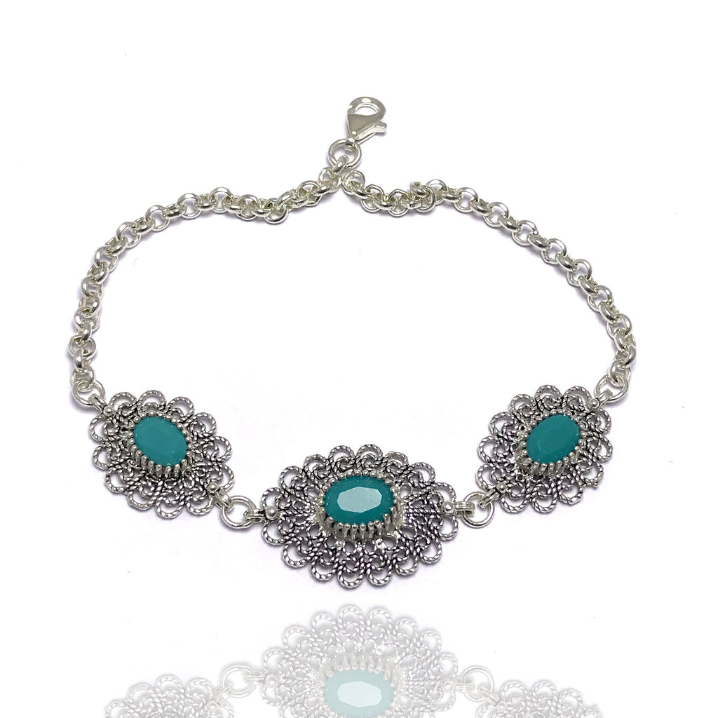 Ellipse Model Handmade Filigree Silver Bracelet With Turquoise (NG201014446)