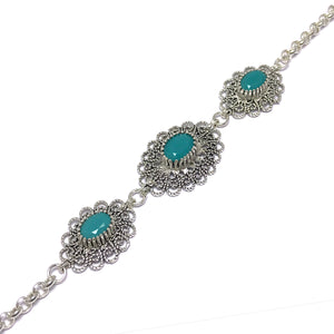 Ellipse Model Handmade Filigree Silver Bracelet With Turquoise (NG201014446)
