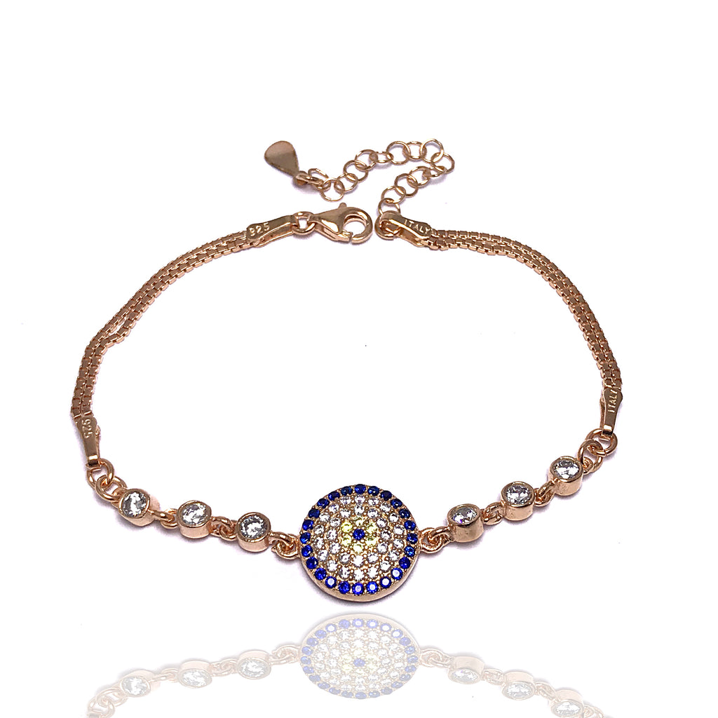 Rose Plated Evil Eye Model Silver Bracelet With Zircon (NG201014488)