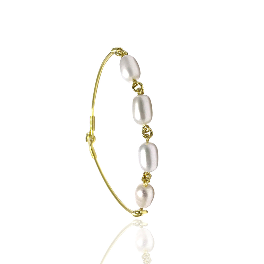 Gold Plated Handmade Silver Bangle Bracelet With Pearl (NG201014496)