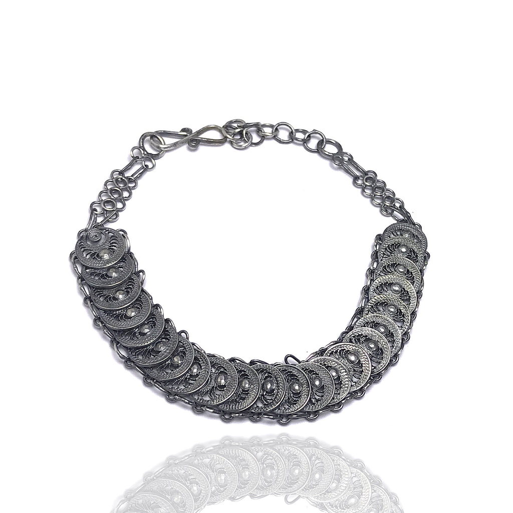 Crescent Model Handmade Filigree Oxidized Silver Bracelet (NG201014570)