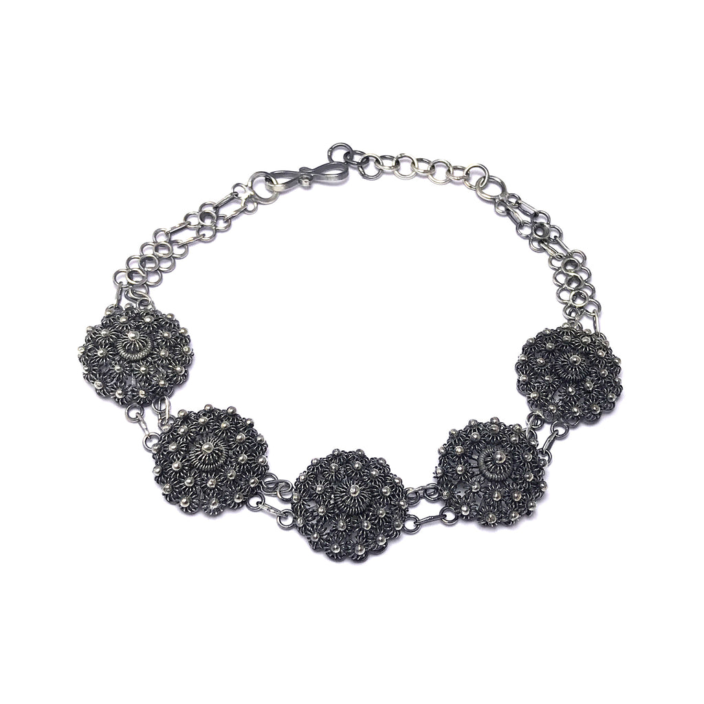 Floral Model Handmade Filigree Oxidized Silver Bracelet (NG201014592)