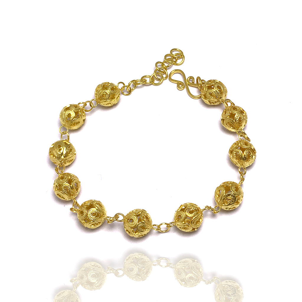 Ball Cage Model Gold Plated Handmade Filigree Silver Bracelet (NG201014688)