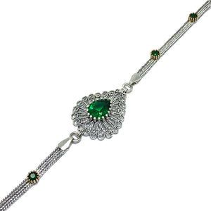 Drop Model Handmade Filigree Silver Bracelet With Emerald (NG201014811)