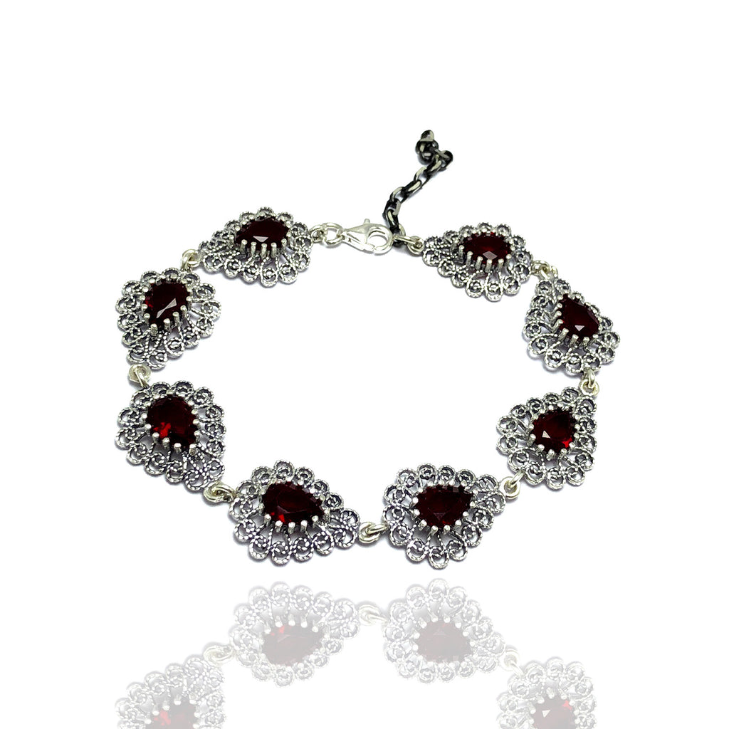 Drop Model Handmade Filigree Silver Bracelet With Ruby (NG201014814)