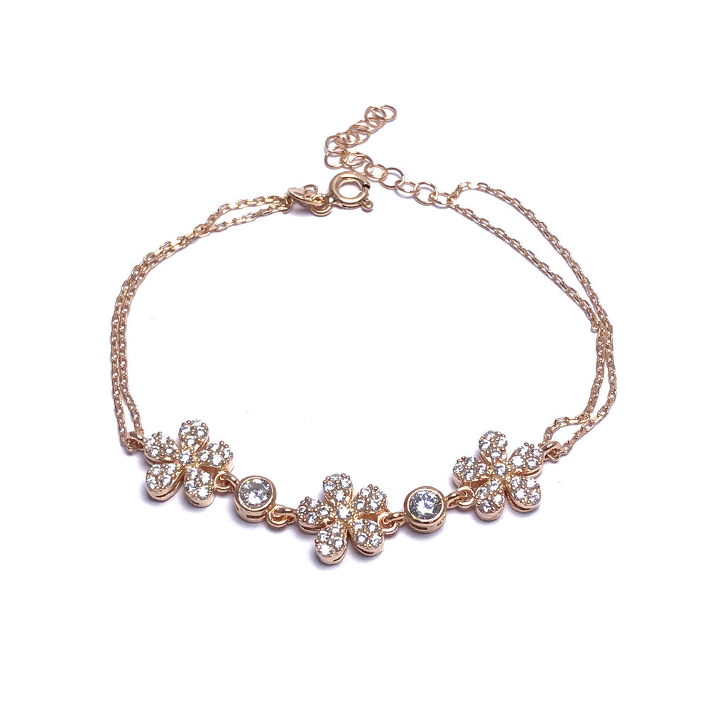 Rose Plated Trefoil Model Handmade Silver Bracelet With Zircon (NG201015321)