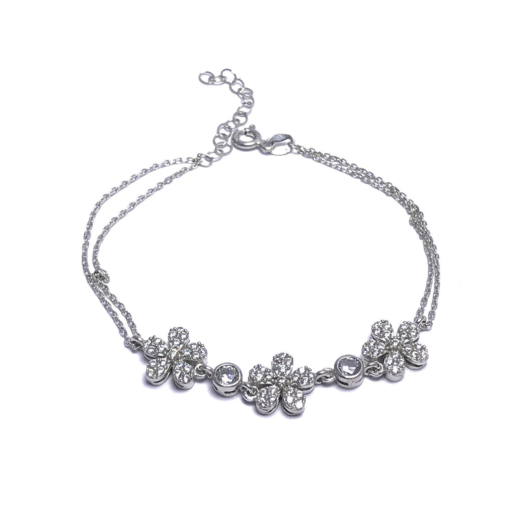 Trefoil Model Handmade Silver Bracelet With Zircon (NG201015322)