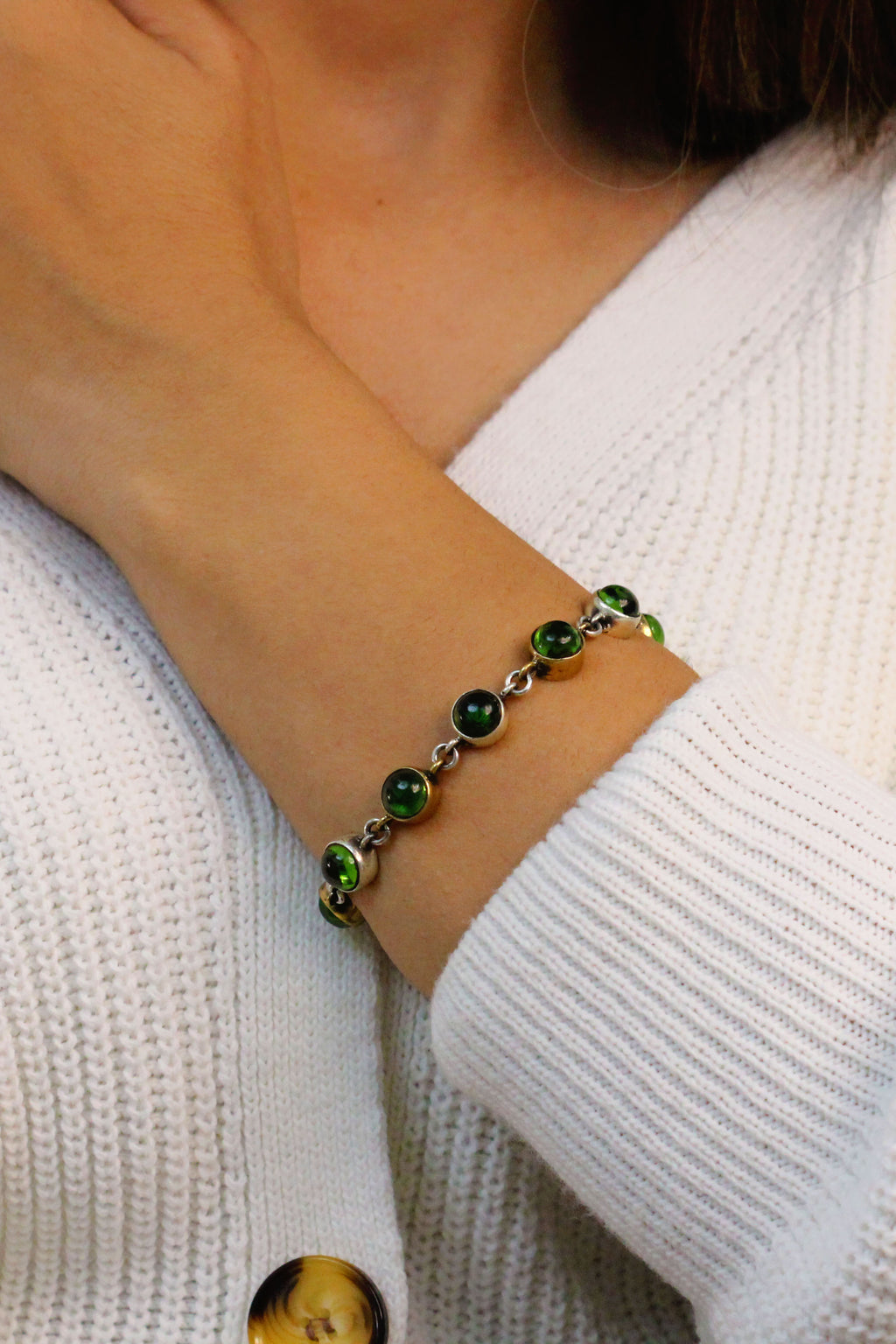 Authentic Handmade Sterling Silver Bracelet With Agate (NG201015736)