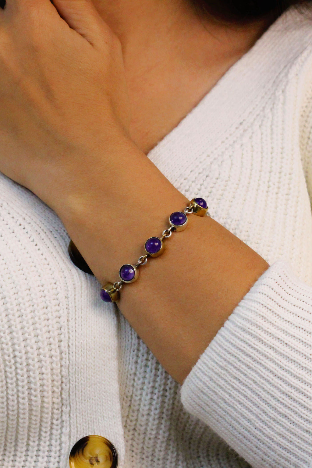 Authentic Handmade Sterling Silver Bracelet With Amethyst (NG201015738)