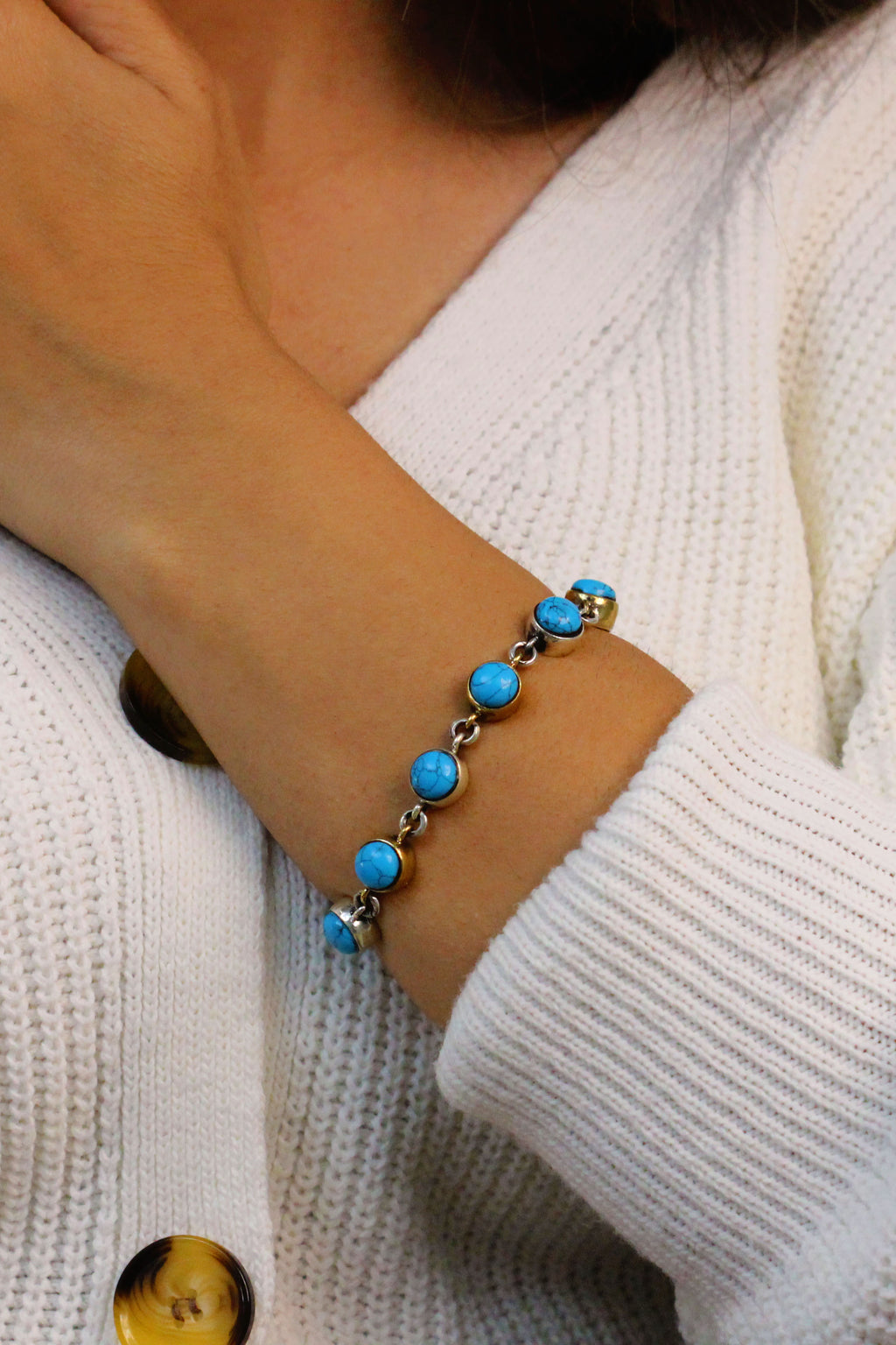 Authentic Handmade Sterling Silver Bracelet With Turquoise (NG201015743)
