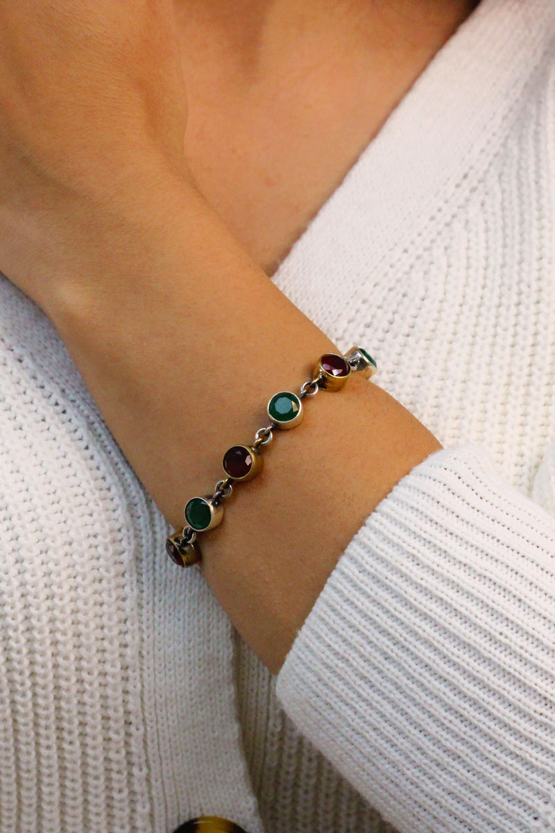 Authentic Handmade Silver Bracelet With Ruby and Emerald (NG201015744)