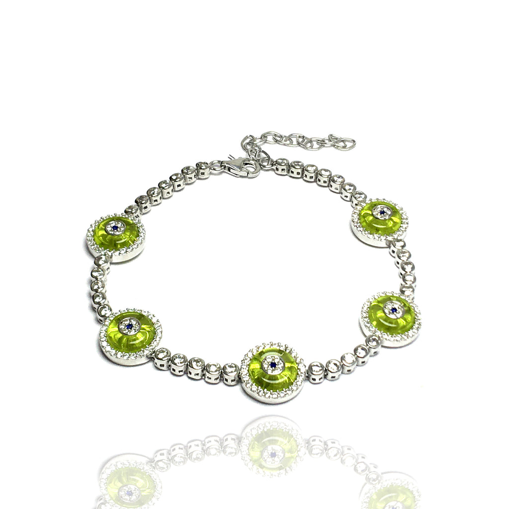 Green Evil Eye Model Silver Bracelet With Zircon (NG201016396)