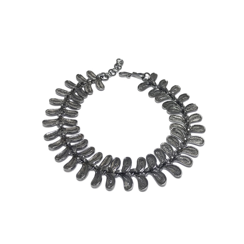 Leaf Model Handmade Oxidized Filigree Silver Bracelet (NG201017222)