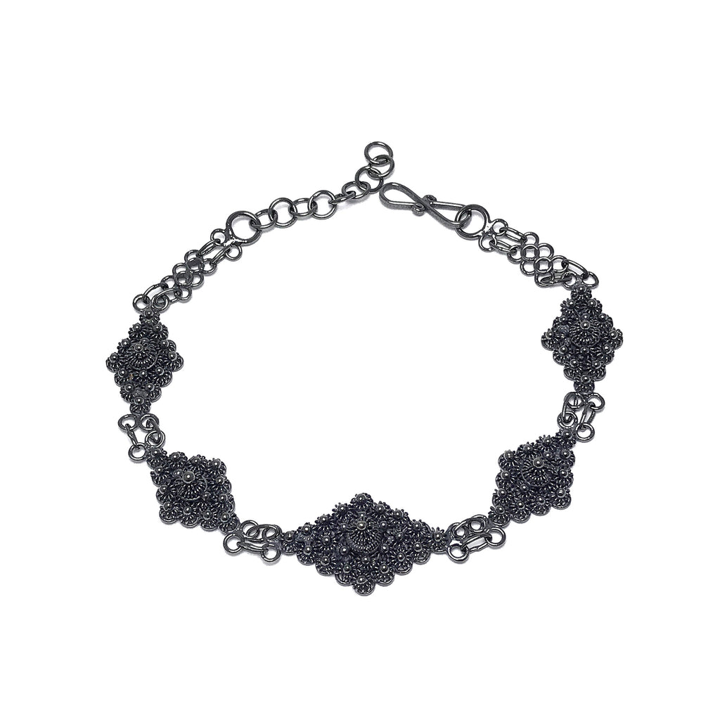 Coriander Model Handmade Oxidized Filigree Silver Bracelet (NG201017226)