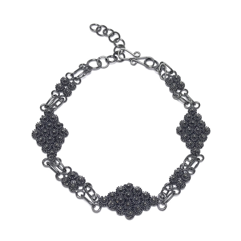 Coriander Model Handmade Oxidized Filigree Silver Bracelet (NG201017227)