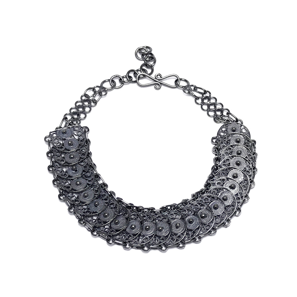 Assyria Model Handmade Oxidized Filigree Silver Bracelet (NG201017228)